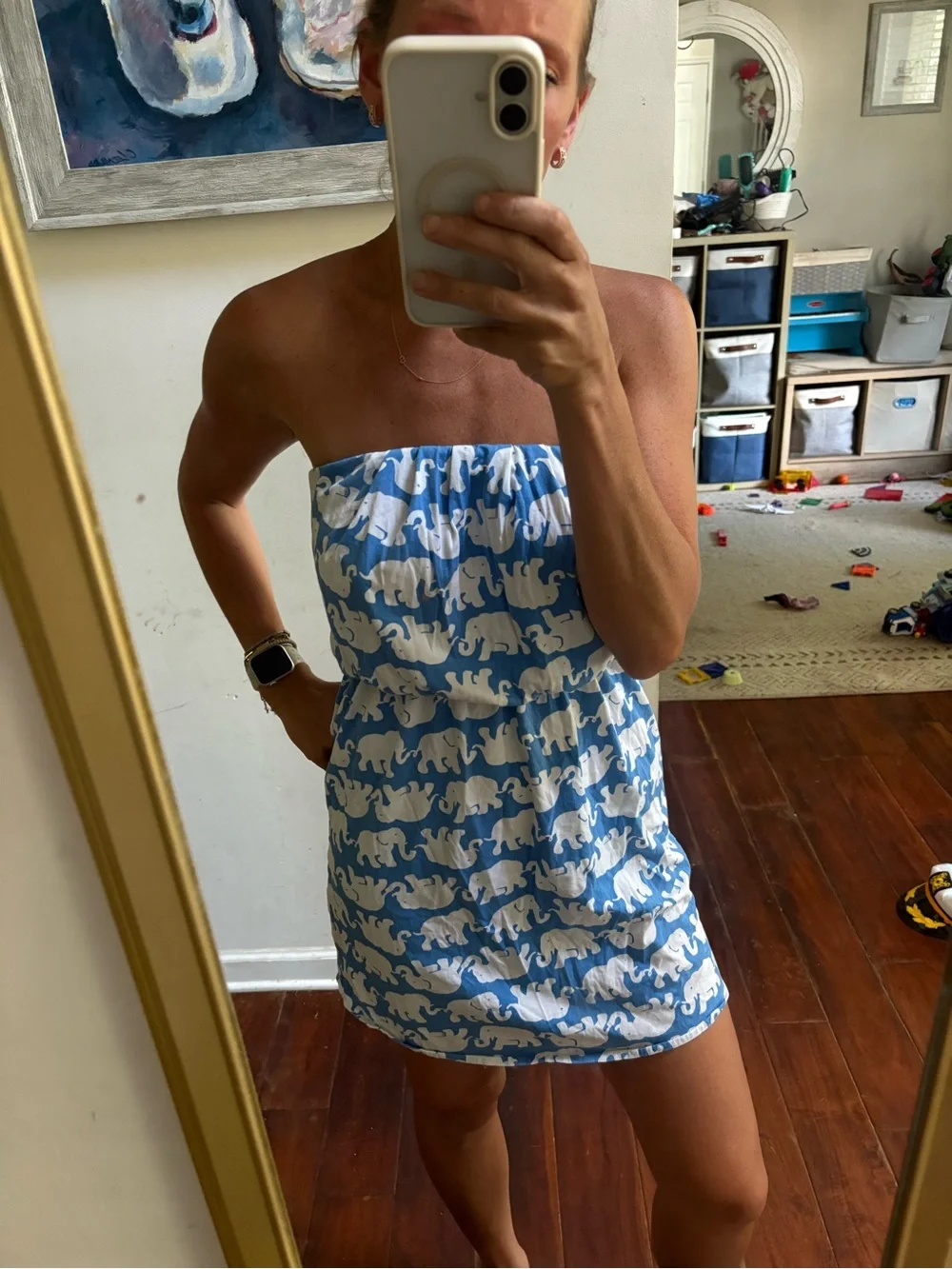 Lilly Pulitzer Blue & White Strapless Elephant Print Mini Dress - Picture 2 of 3